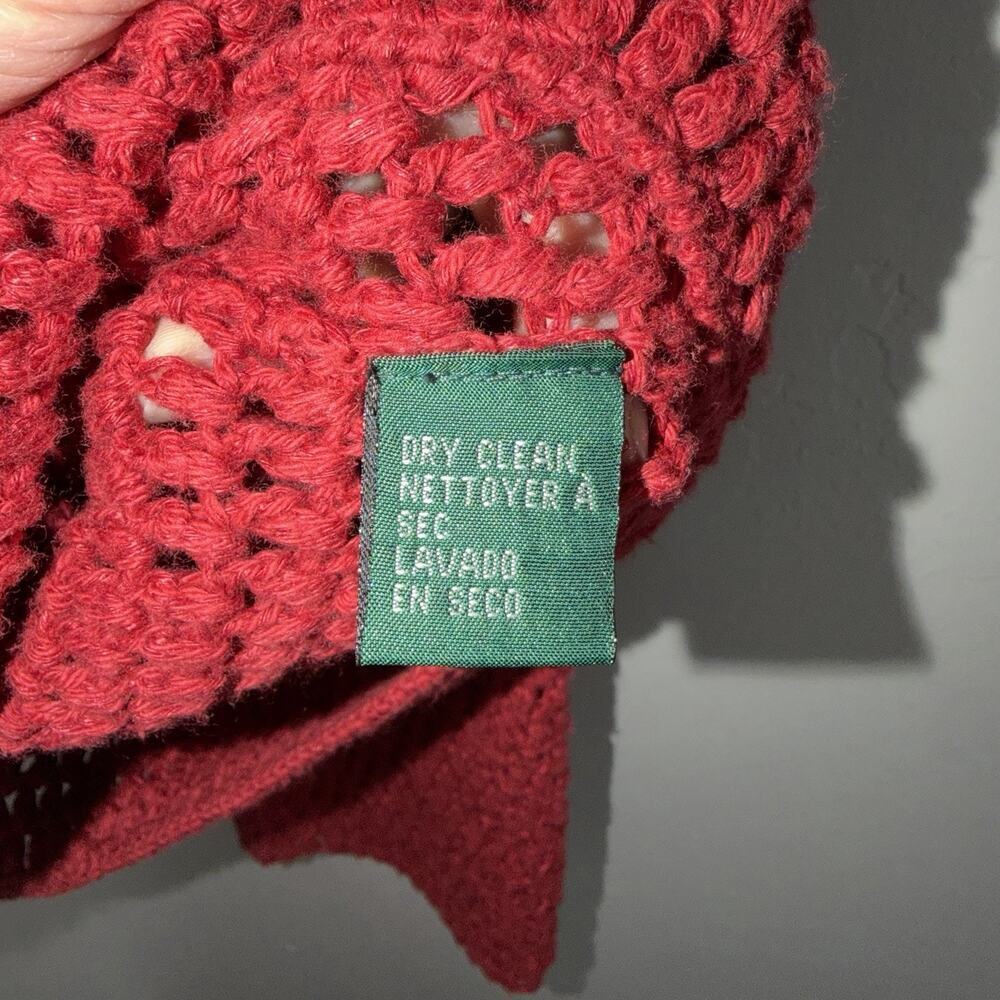 90’s Lauren Ralph Lauren Exclusive Hand Knit Linen Cotton Sweater PM Red Open - Picture 6 of 6